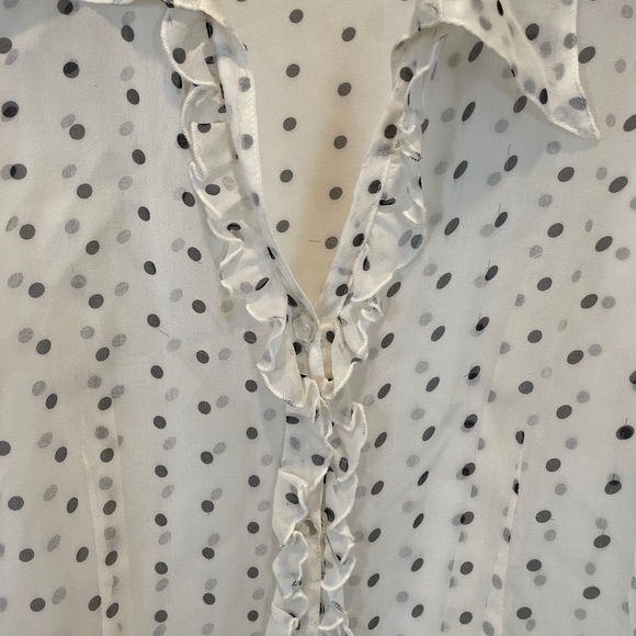 Bryan Emerson white with black polka dot ruffle Silk blouse medium - Picture 2 of 8
